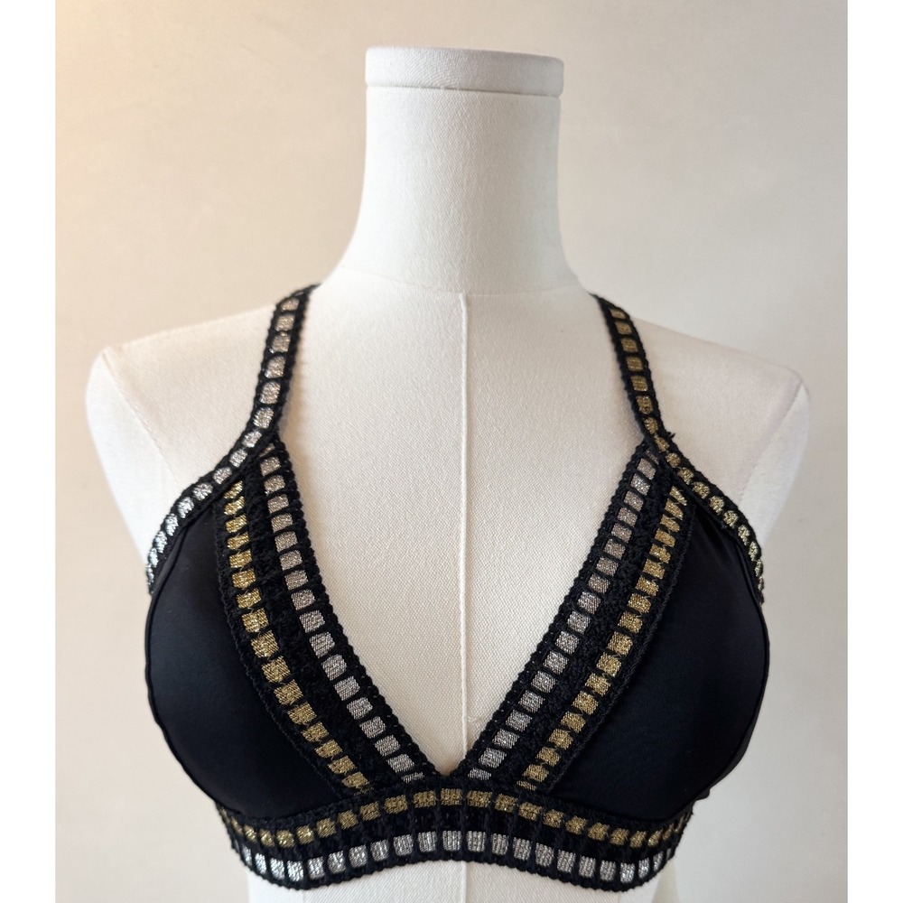 La Blanca Luxe Black & Gold Bikini‎ Top Halter Sz 6 Retail $69 NWT!